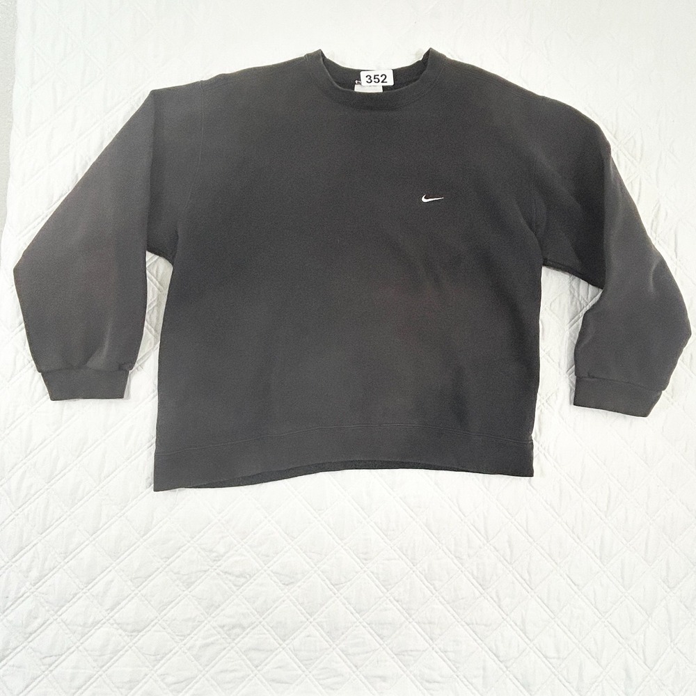 Nike Mini Swoosh Crewneck Sweatshirt Vintage 90s White Tag Size L Black Faded
